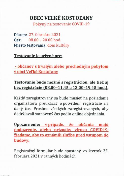 Testovanie dňa 27.2.2021