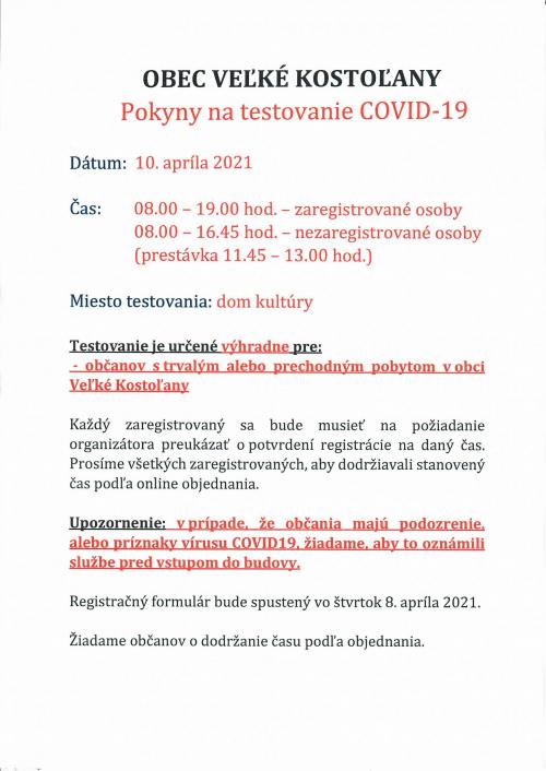 Pokyny na&nbsp;testovanie 10.4.2021